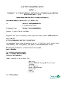 The County Of Devon (temporary Restriction) (littledown Lane, Newton Poppleford) Notice 2024 Page 1